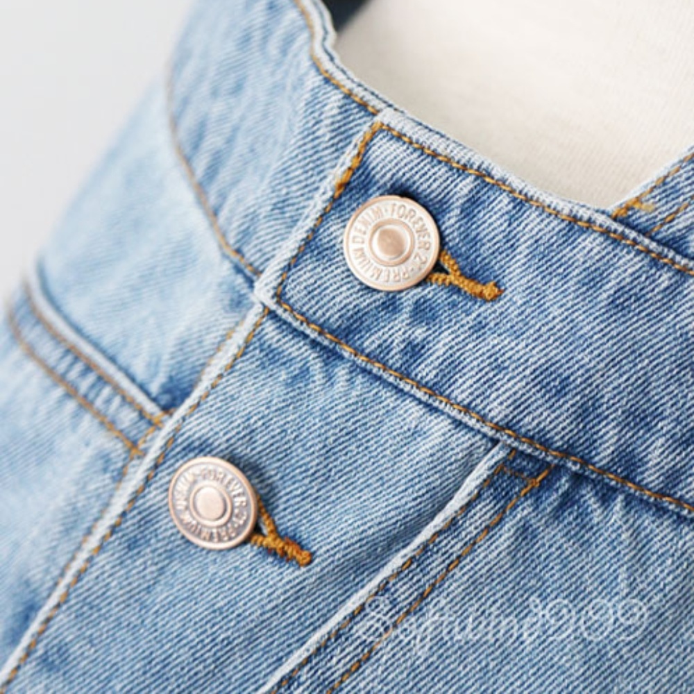 Last ☝️Blue Denim Distressed Overall Skirt Dress - Picture 3 of 8